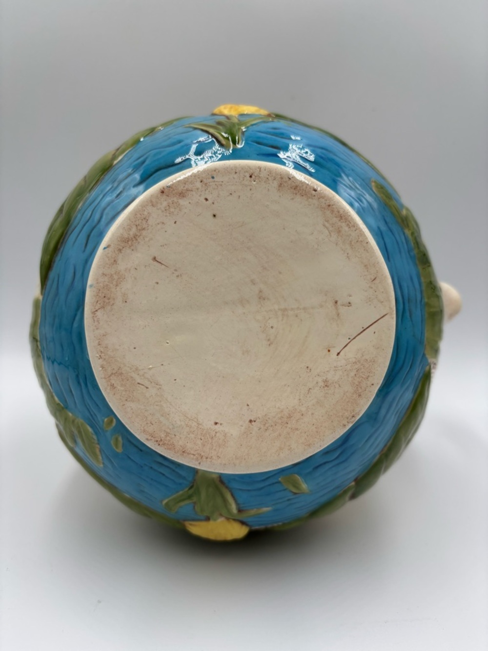 Samuel Lear Pond Lily & Rope Pattern Majolica Pitcher Rope Handle Reproduction - Picture 3 of 7